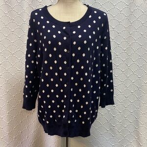 Talbots size 3X petite Navy and White Polka Dot button down Sweater casual layer